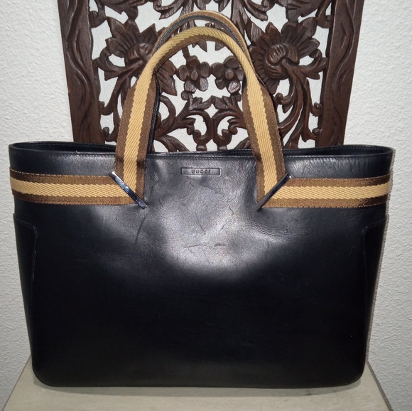 Gucci Leather Unisex Tote Bag - 100% Authentic - Picture 1 of 11